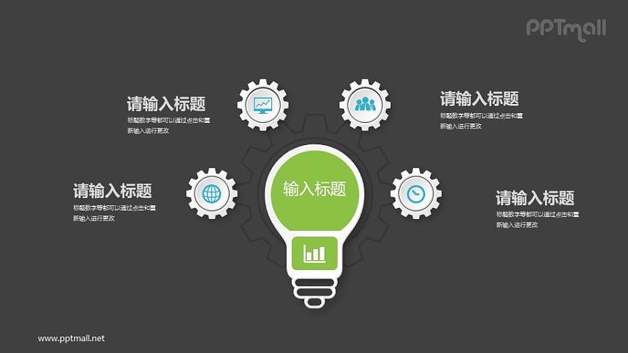 电灯泡4部分总分关系PPT素材下载