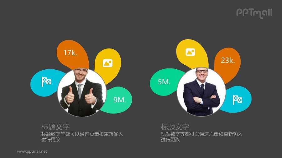 花瓣状的人物介绍PPT模板素材下载