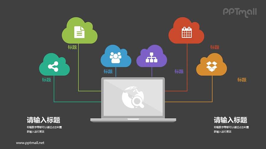 从电脑延伸出来的云服务PPT图示下载