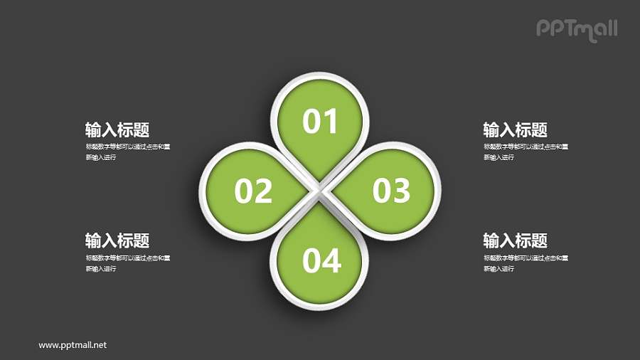 四叶草形状的四部分并列关系PPT图示下载