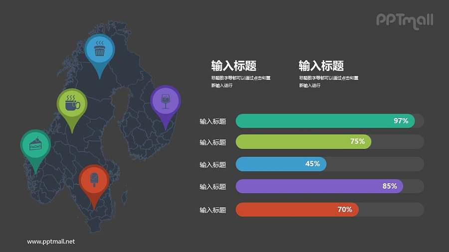 地区数据对比圆弧形柱状图PPT图示下载