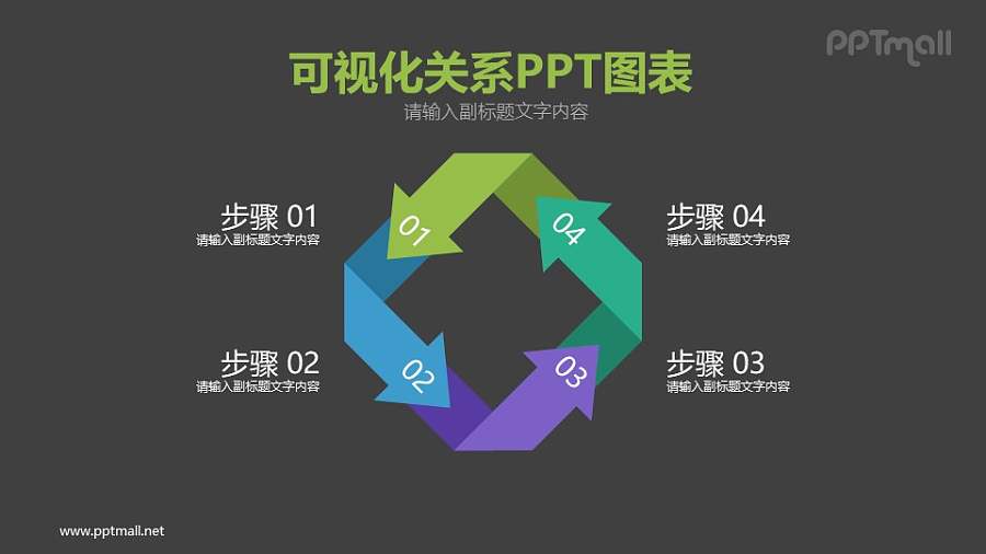 四部分循环递进关系的PPT模板图示下载