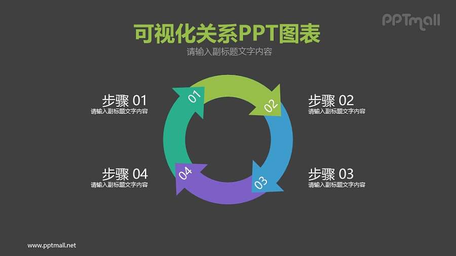 四部分递进循环关系PPT模板图示下载