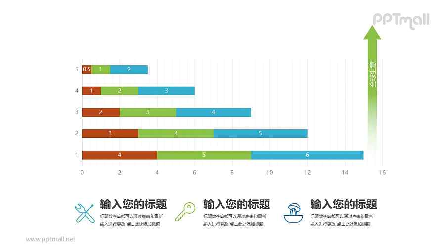 带上升箭头的柱状图/条形图PPT图表素材下载