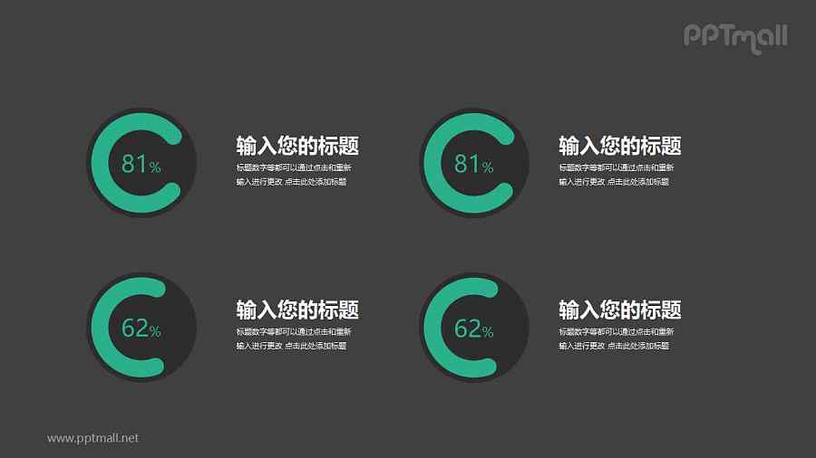 四组并列关系的饼图排版PPT图表素材下载