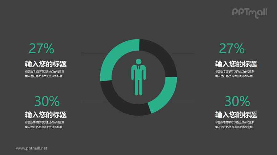 4部分组成的圆环图PPT图表素材下载
