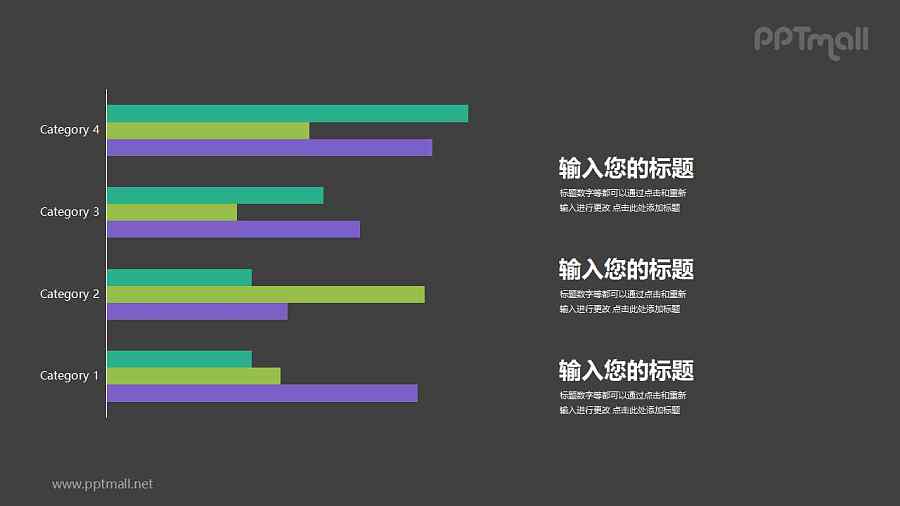 左图表右文字的条形图排版样式PPT素材下载