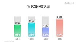 紫色半透明立体管状柱状图PPT模板素材下载