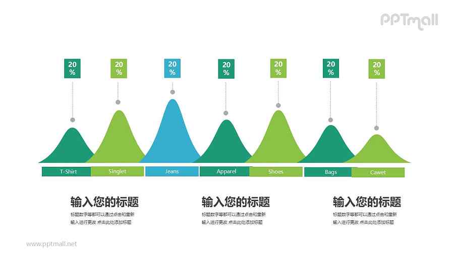 山峰样式账单占比面积图PPT模板图示下载