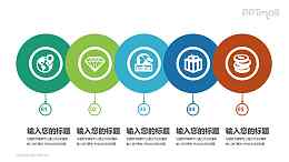 五个带有序号的彩色圆形并列关系PPT模板图示下载