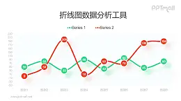 个性突出标记点的红绿平滑折线图PPT素材下载