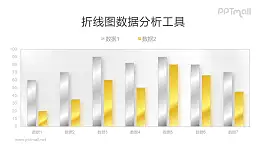 金銀配色的柱狀圖PPT素材下載