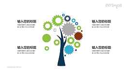 一棵树上长着齿轮形状的树叶文本说明PPT模板图示下载