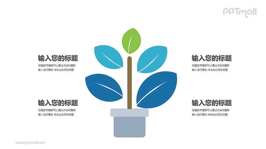 盆栽里的小树苗四部分文本说明PPT模板图示下载
