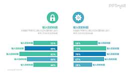 蓝绿两部分条形图百分比对比关系PPT模板图示下载