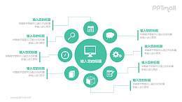 多个圆组成的花瓣图形八部分要点分析PPT模板图示下载