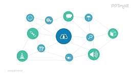 多组图标相互连接组成的关系网PPT模板图示下载