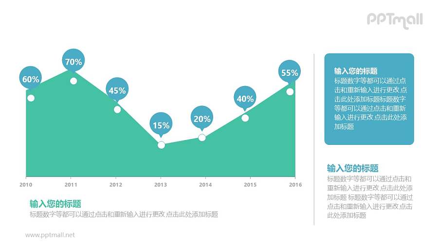 绿色的面积图百分比解析PPT模板图示下载