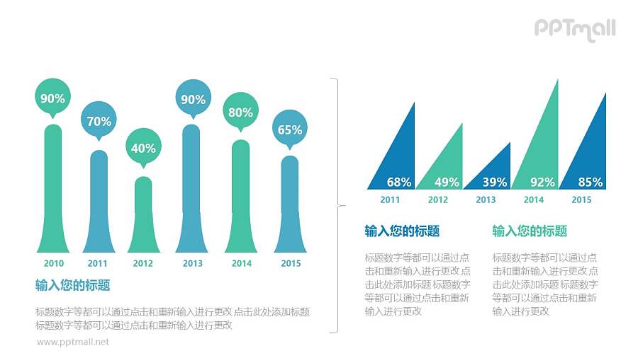 两组柱状图百分比对比关系PPT模板图示下载