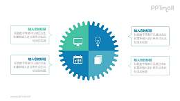 齿轮形状的饼图四部分占比PPT模板图示下载