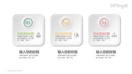 三部分带图标的立体标签并列关系PPT模板图示下载