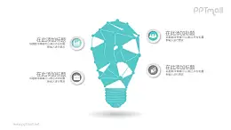 抽象线条组成的灯泡四部分文本说明PPT模板图示下载