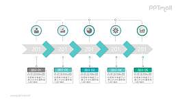 绿色带箭头的时间轴PPT模板图示下载
