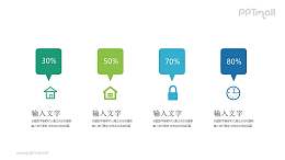 4个不同百分比的气泡框并列关系PPT模板图示下载