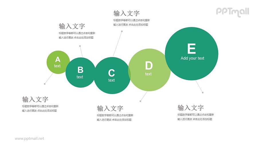 5个逐渐变大的圆形递进关系PPT模板图示下载