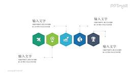 5个带图标的六边形并列关系PPT模板图示下载