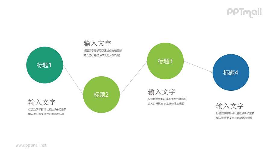 四个绿色圆形流程图PPT模板图示下载