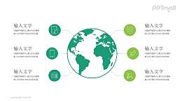 地球周围连接六个图标PPT模板图示下载