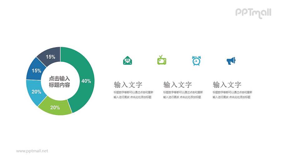 分为5部分的环形图百分比对比关系PPT模板图示下载
