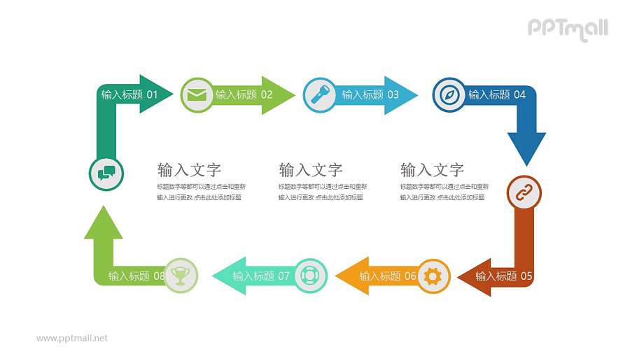 多箭头首尾相连循环关系PPT模板图示下载