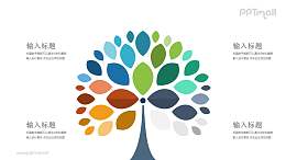 五彩茂盛的小树PPT模板图示下载