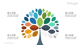 五彩茂盛的小树PPT模板图示下载