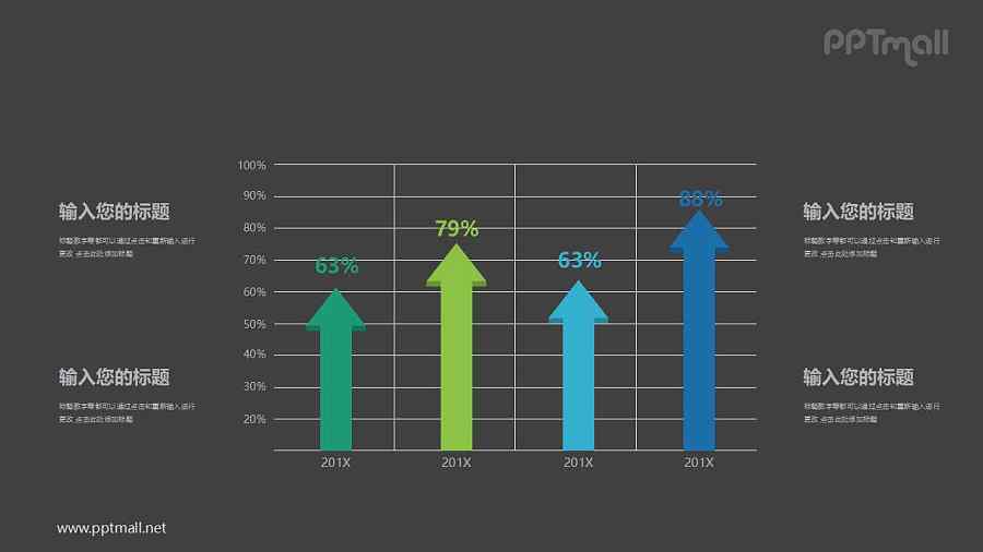 蓝绿色箭头图表对比关系PPT模板图示下载