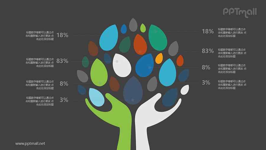 双手托起树叶组成的树PPT模板图示下载