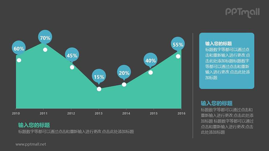 绿色的面积图百分比解析PPT模板图示下载