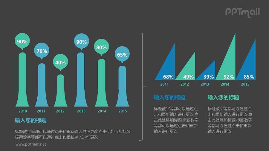 两组柱状图百分比对比关系PPT模板图示下载