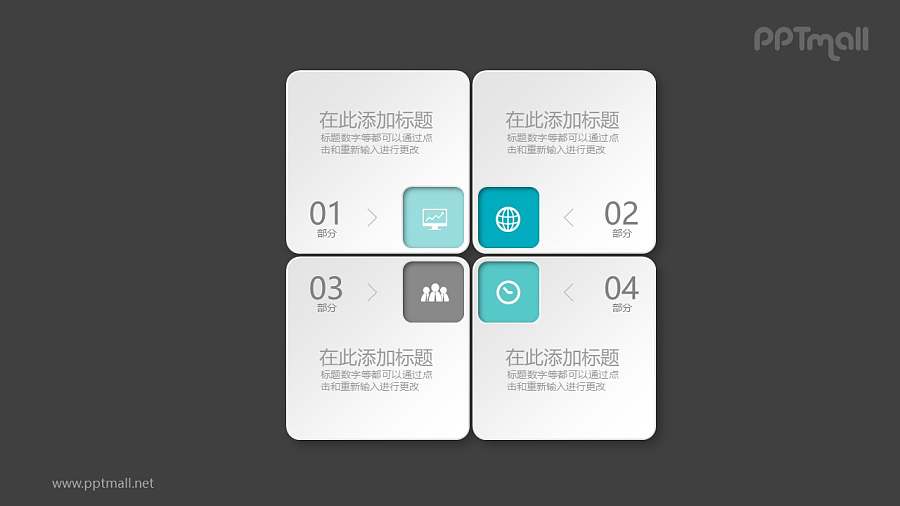 四个方形拼接文本说明PPT模板图示下载
