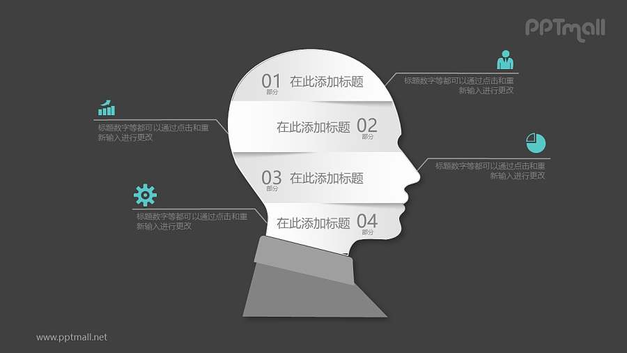 人物头像四部分目录PPT模板图示下载