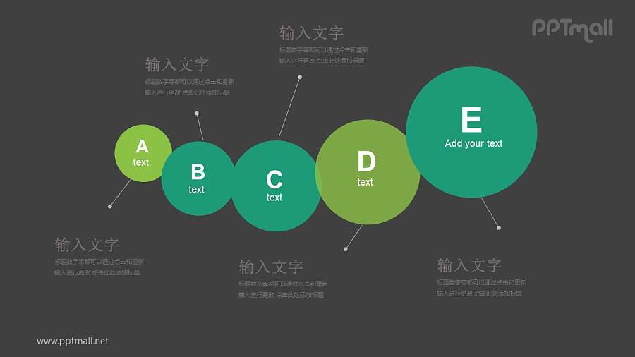 5个逐渐变大的圆形递进关系PPT模板图示下载