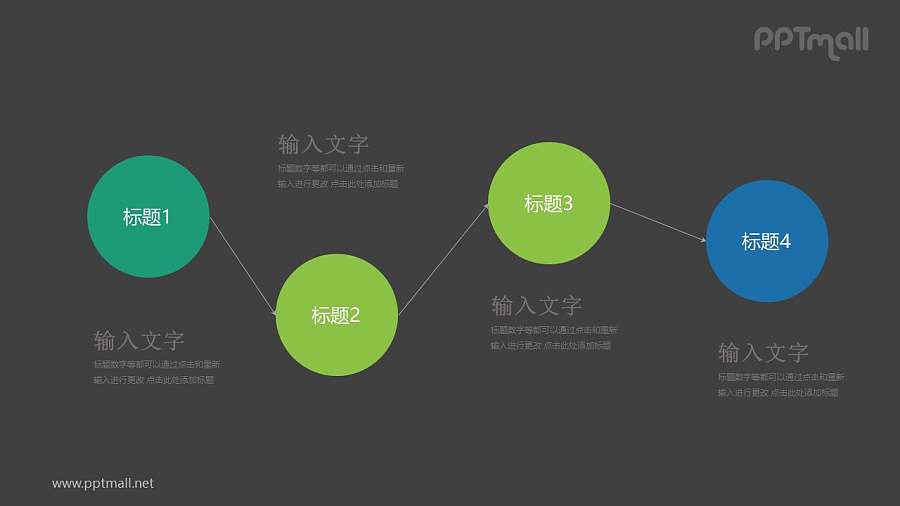 四个绿色圆形流程图PPT模板图示下载