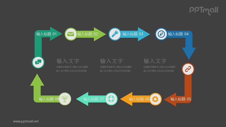 多箭头首尾相连循环关系PPT模板图示下载