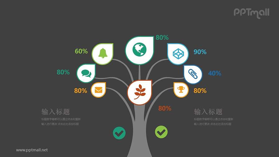 多种情况占比分析发散的树PPT模板图示下载