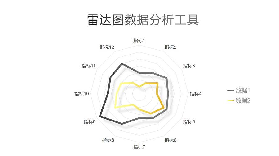 金属质感两部分数据分析雷达图PPT图表下载