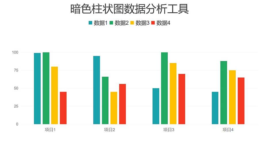 彩色柱状图四组数据对比分析PPT图表下载