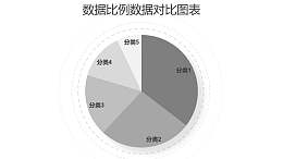 灰色简约５部分对比饼图数据分析工具PPT图表下载