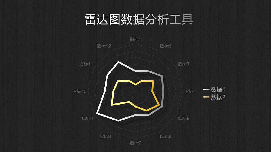 金属质感两部分数据分析雷达图PPT图表下载